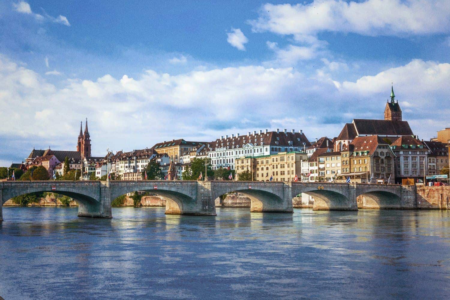 The historic riverfront of a European town on the Rhine