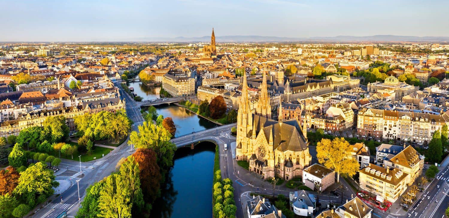 A picturesque European riverside town